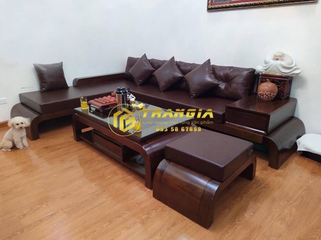 Sofa chân cong gỗ Mun M002 – Nội Thất Cao Cấp Trần Gia